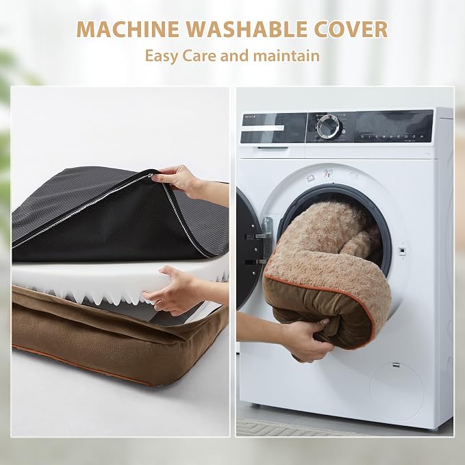 BFPETHOME Orthopedic Washable Dog Bed, Sleeping Couch for Large Senior Dogs | Deluxe Plush Rose Velvet Washable Cover, Egg Crate Foam Support, Waterproof Lining, Non-Slip Bottom, Senior Dogs - Image 6