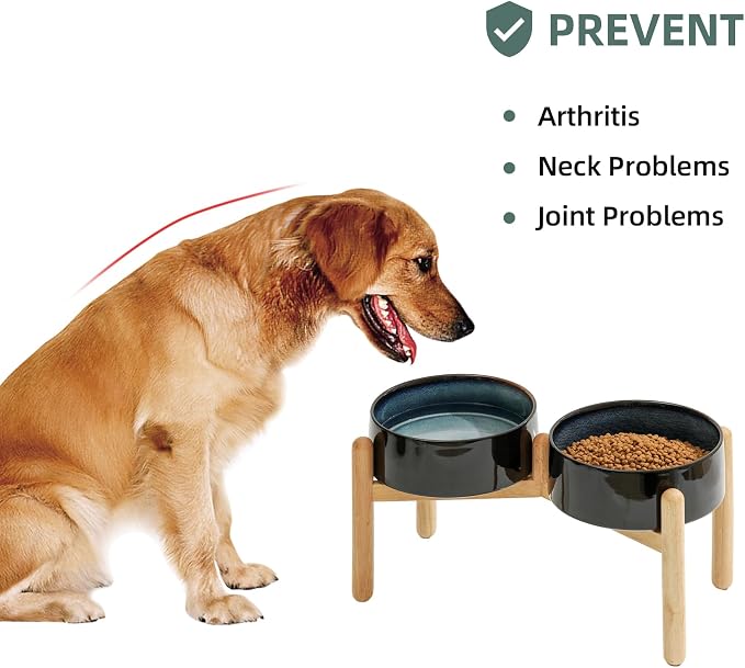 Havniva Elevated Dog Bowls Ceramic Dog Bowls with Stand, Dog Food Bowl | 8.3” Raised Dog Bowls with Non-Slip Wood Stand, Dog Food and Water Bowl Set, Double Dog Feeding Bowls for Large Dogs - Image 5