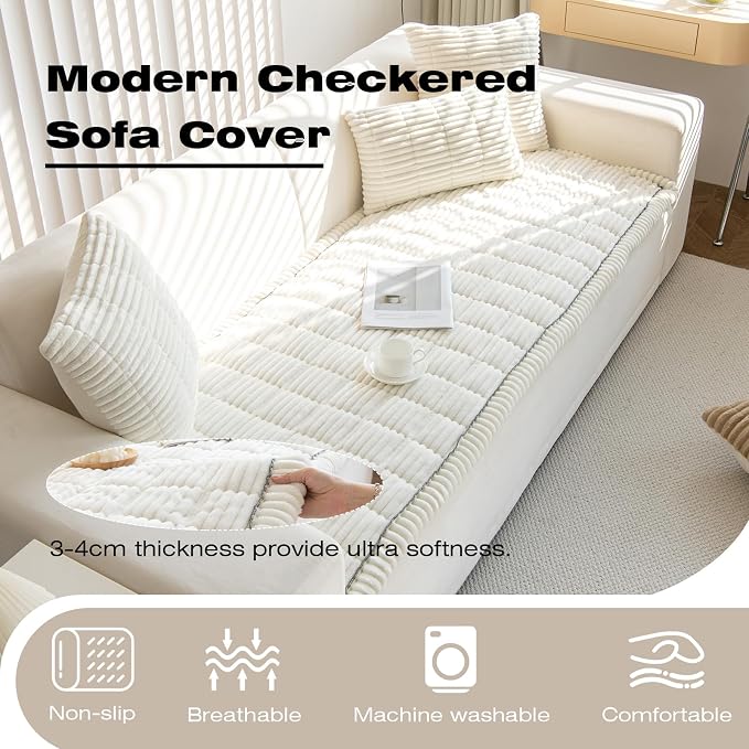 VClife Dogs Couch Cover, Non Slip Sofa Cover Washable, White, 27.6" X 59.1" | Soft Fuzzy Couch Cover for 2 Cushion Couch Sofa Pet Friendly, Scratch Resistant Thick Furniture Protector for Sectional Sofa - Image 3