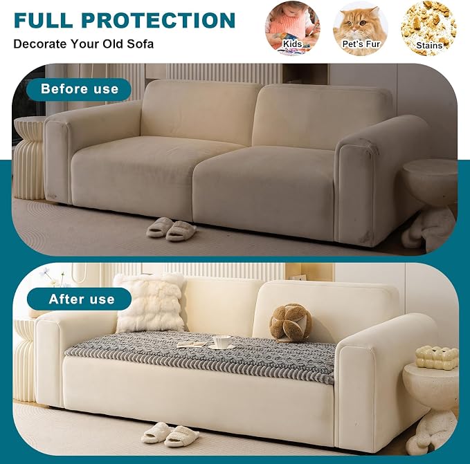 KRFOONN Couch Cover for Dogs Washable Pet Couch Covers for 2 Cushion Sofas Non-Slip Dog Sofa Protectors Cushion Covers Soft Sofa Slipcovers Cushion Protector for Pets Mat (Pattern Grey, 27.6" x 59") - Image 4