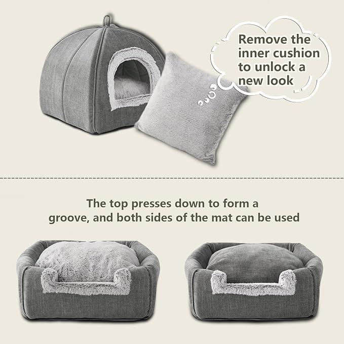 WINDRACING Cat Bed Cave-Cat Beds for Indoor Cats,Kittens and Large Pets,Foldable and Washable with Removable Cushioned and Anti Slip Bottom(Large,Grey) - Image 3