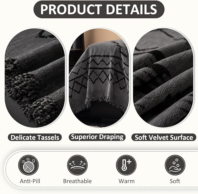 VClife Couch Cover Bohemian Tribal Sofa Cover Washable Sofa Protector, Non Slip Dark Gray Couch Covers for 2 Cushion Couch Sofa Thick Soft Chenille Sofa Slipcover 71"X118" - Image 4