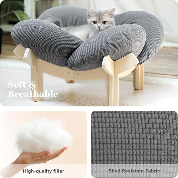CHEERHOME PETS Elevated Cat Bed Wooden with Cushion Fluffy Pet Couch Sofa for Indoor Cats Raised Kitty Lounge Chair Suitable for Puppy, Cat Furniture(Gray) - Image 5