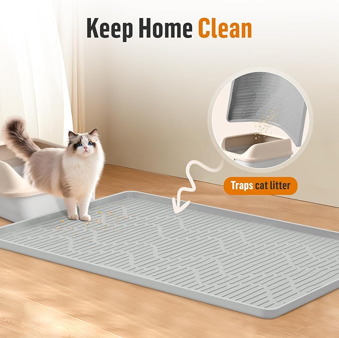Silicone Cat Litter Box Mat 40"x 22" Extra Large Cat Rubber Mat | Cat Mat for Litter Box, Non-Slip, Waterproof Cat Litter Trapping Mat with Raised Edge, Kitty Litter Mat for Floor, Easy Clean - Image 2