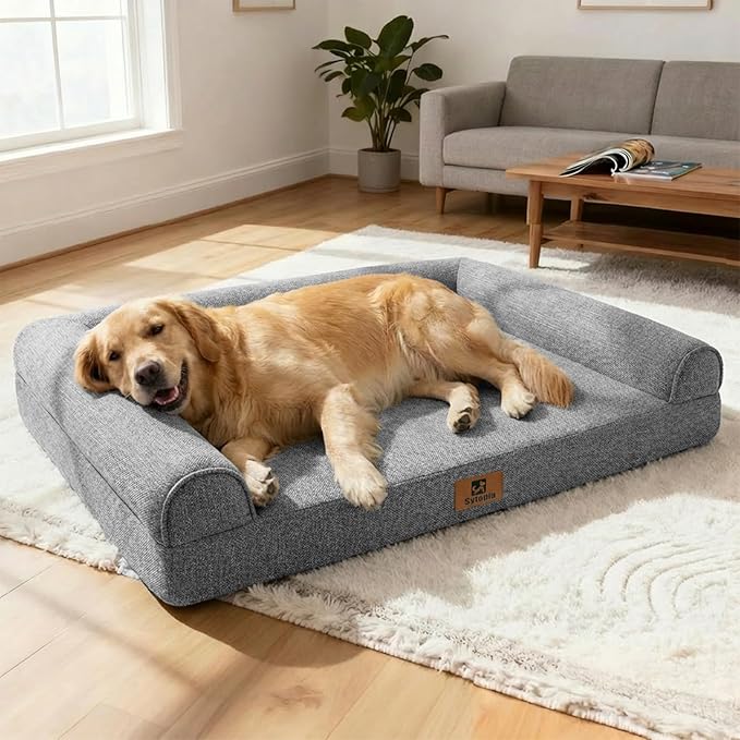 Sytopia 42 Inch Indestructible Dog Beds for Large Dogs, Big Chew Proof Orthopedic Egg Crate Foam Pet Bed with Washable Removable Cover and Anti-Slip Bottom, Grey by Sytopia