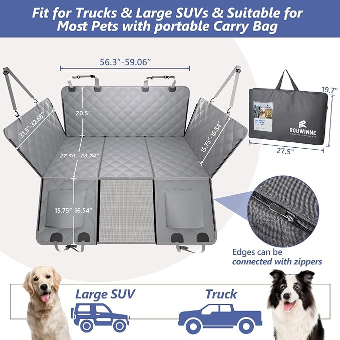 Back Seat Extender for Dogs Truck-Large Space, Hard Bottom Dog Pet Seat Cover Back Seat, Waterproof Dog Hammock for Crew Cab Trucks F150, RAM1500, Sierra, Tundra, Silverado, Grey - Image 5
