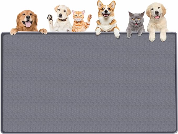 Dog Food Mat 51''x25.6'' Extra Large Dog Mat for Food and Water,Light Grey | Silicone Dog Bowl Mat with Raised Edge, Waterproof Non-Slip Pet Feeding Mat for Floors, fit for Dog Cat Bowls by Bartuke