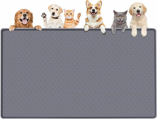 Dog Food Mat 51''x25.6'' Extra Large Dog Mat for Food and Water,Light Grey | Silicone Dog Bowl Mat with Raised Edge, Waterproof Non-Slip Pet Feeding Mat for Floors, fit for Dog Cat Bowls by Bartuke