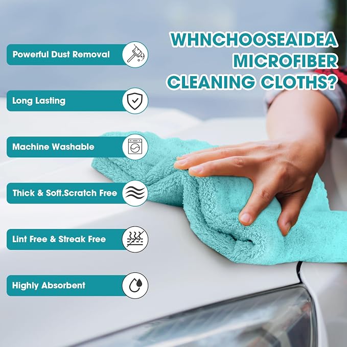 Shimeyao 30 Pcs 16 x 16 Inch Edgeless Microfiber Plush Towels for Cars Detailing Drying Wash Polishing Absorbent Cleaning Cloths, 500 GSM (Teal Blue) - Image 4