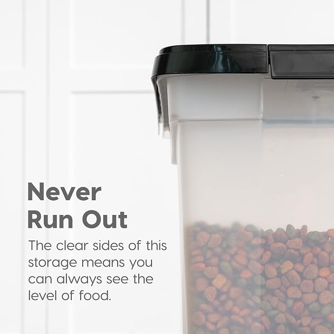 IRIS USA Airtight Dog Food Storage Container, WeatherPro, Up to 50 lbs, Removable Wheels, for Dog Cat Bird and Other Pet Food Storage Bin, Keep Fresh, Translucent Body, Made in USA, Clear/Black - Image 6