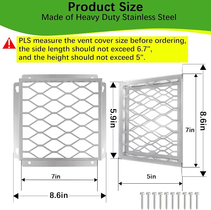 Dryer Vent Bird Guard,Dryer Vent Cover Outside for 3-4 inch Vent Hoods-2pk | Universal Outdoor Bird Guard for Dryer Vent & Bathroom Exhaust,Stainless Steel Bird Cage 7"Lx7"Wx5"H,Prevent Bird From Enter - Image 2