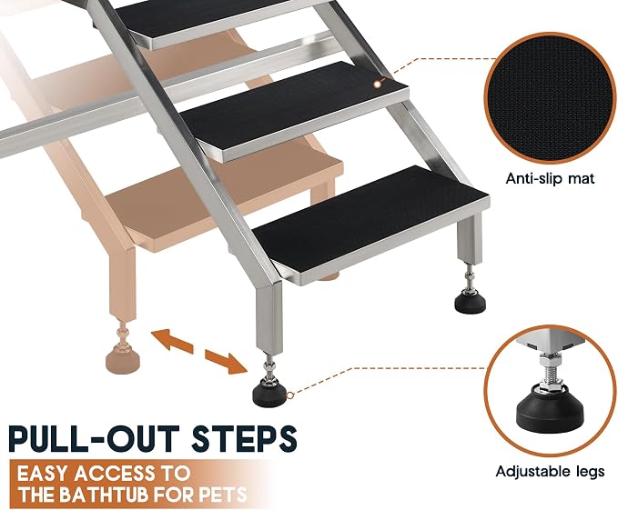 Albott 50-Inch Stainless Steel Dog Washing Station with Anti-Slip Steps, Sprayer, Faucet, and Soap Box – Professional Pet Bathtub for Medium/Small Pets, Ideal for Home, Garage, and Grooming(Left) - Image 6