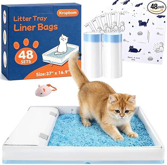 48 Pack Litter Box Liners Compatible with Safe Pets Scoopfree, 37"x16" | Cat Litter Box Tray Refill, Large Cat Waste Poop Bags, Anti-scratch Cardboard, Drawstring, Heavy Tear-resistant by KropBom