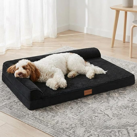 Orthopedic XL Dog Bed Large Sized Dog 42''X28'', Waterproof L Bolster Egg Crate Foam Big Pet Crate Beds with Washable Removable Cover, Non-Slip Soft Pet Couch Sleep Mat, Black by Unknown