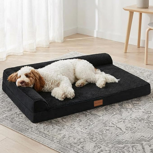 Orthopedic Dog Bed Large Sized Dog 36''X24'', Waterproof L Bolster Egg Crate Foam Pet Crate Beds with Washable Removable Cover, Non-Slip Soft Pet Couch Sleep Mat, Black by Unknown