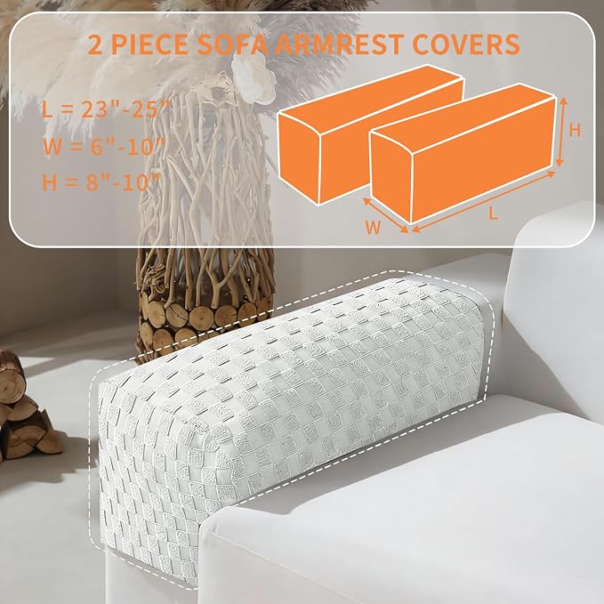 YEMYHOM Couch Cushion Covers for Sofa, Stretch Sectional Couch Armrest Covers Washable Furniture Protector Sofa Slipcovers for Pets (2PC Armrest Cover, White) - Image 2