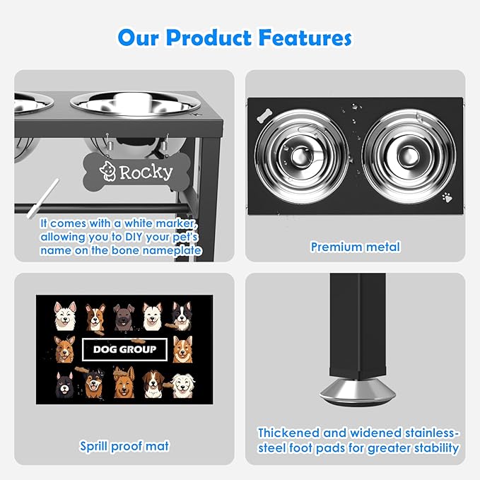 SHAINFUN Elevated Dog Bowls with Mat for Medium Large Dogs, Raised Dog Bowl Stand with 2 Stainless Steel 58oz Bowls, Tall Dogs Food Water Bowl Holder - Image 4