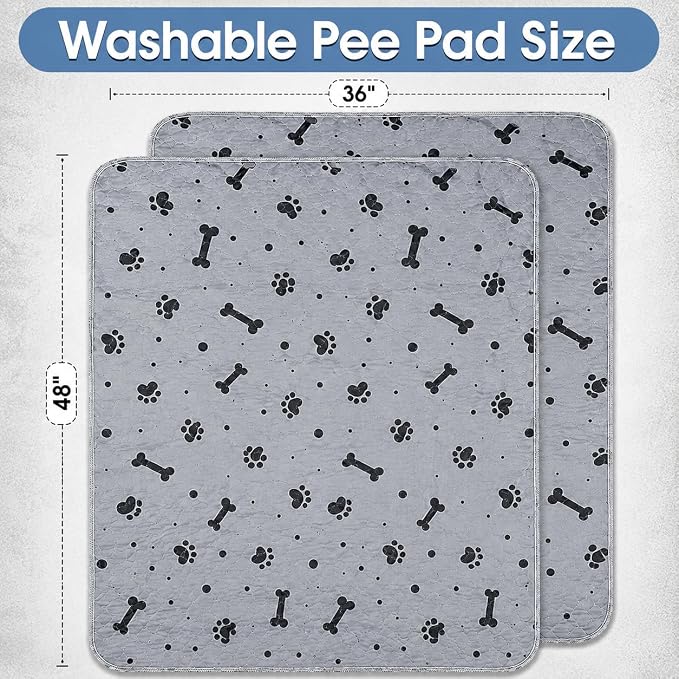 Washable Pee Pads for Dogs 2 Packs 36’’ x 48’’ Reusable Puppy Pads Waterproof Pet Mat Heavy Absorbent Leakproof Dog Playpen Mat for Crate, Whelping and Indoor Potty Training - Image 2