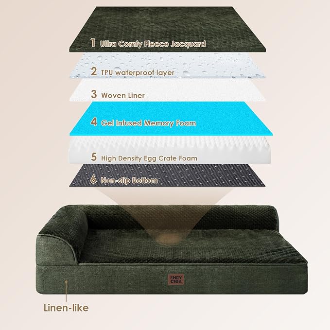 EHEYCIGA Extra Large Dog Bed Othorpedic, Memory Foam XL Dog Bed with Washable Removable Cover, Waterproof Pet Sofa Couch XLarge Size Dogs with Nonskid Bottom, 44x32x6.5, Dark Green - Image 5