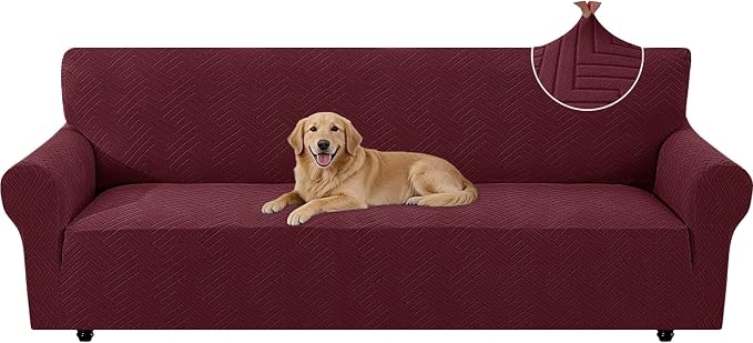 Stretch Sofa Cover Non-Slip Washable Furniture Protector | Stretch, 91"-110".Soft, Non Skid Foam, Elastic Bottom, Machine Washable, for Kids & Pets, Couch & Sofa, Wine Red by YSTELLAA