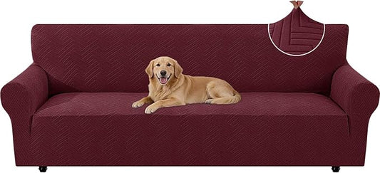 Stretch Sofa Cover Non-Slip Washable Furniture Protector | Stretch, 91"-110".Soft, Non Skid Foam, Elastic Bottom, Machine Washable, for Kids & Pets, Couch & Sofa, Wine Red by YSTELLAA