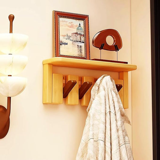 Wall Mounted Coat RackHooks Piano Key Hangers Natural Solid Wood Hanger Non-Woven Fabric Clothes Hangers for Closet, Kitchen, Bedroom, Bathroom, Entryway (Tray Walnut-Beech, 4 Hooks) by MurphyBedKitMattresFrame