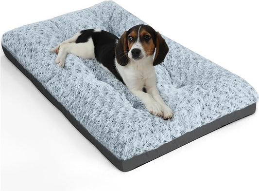POCBLUE Deluxe Washable Dog Bed for Small Dogs Dog Crate Mat 23 Inch Comfy Fluffy Kennel Pad Anti-Slip for Dogs Up to 25 lbs, 23" x 17", Grey by POCBLUE