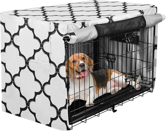 Dog Crate Cover Kennel Cover for Dog Cages Breathable for Wire Cage Indoor Outdoor White Geometric Quatrefoil - Image 2