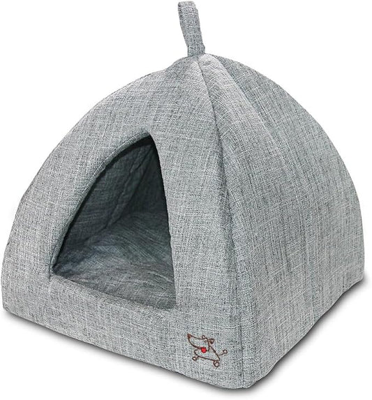 Best Pet Supplies Cat Bed for Indoor Cat, Domed Tent House with Removable Pillow, Covered Cat Cave for Small Dog, Puppies and All Breeds of Cats - Gray Linen, 19 x 19 x H:19" by BestPetSuppliesLLC