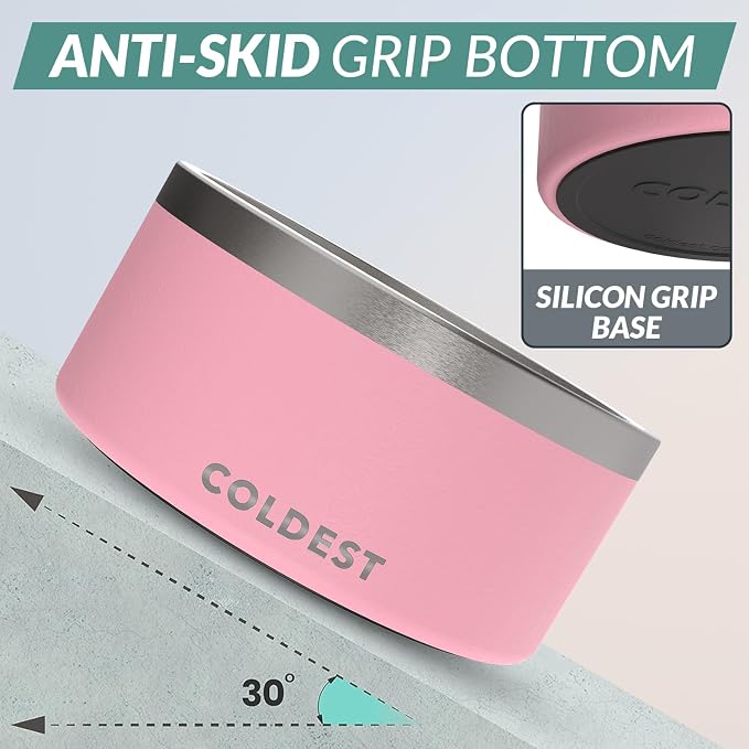 Coldest Dog Bowl - Anti Rust Metal, Non Slip, 3 Layers Insulated Stainless Steel Dog Bowls - Spill Proof & Heavy Duty - Water Bowl for Dogs, Cats & Pets, Dish Washer Safe (200 oz, Cotton Candy Pink) - Image 2