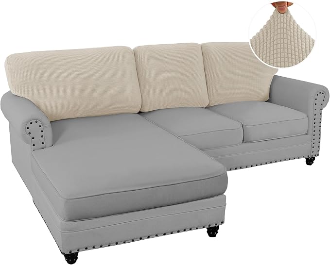 H.VERSAILTEX Backrest Cushion Covers Sectional Couch Back Cushion Covers for Sectional Sofa Set for Both Left/Right Couch (Back Only: 1 Chaise + 2 Sofa, Island Fossi) - Image 2
