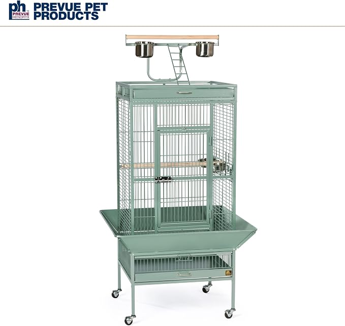 Prevue Pet Products Wrought Iron Select Bird Cage - Large Steel Cage with Rolling Stand, Seed Guards, and Playtop, Durable Design, Ideal for Conures and Medium Birds - Sage Green - Image 10