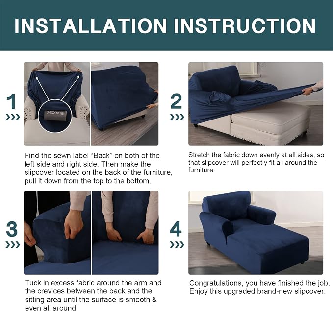 FantasDecor Velvet Chaise Lounge Cover Stretch Double Arm Chair Slipcover for Living Room Bedroom Soft Plush Fabric Machine Washable, Navy - Image 7