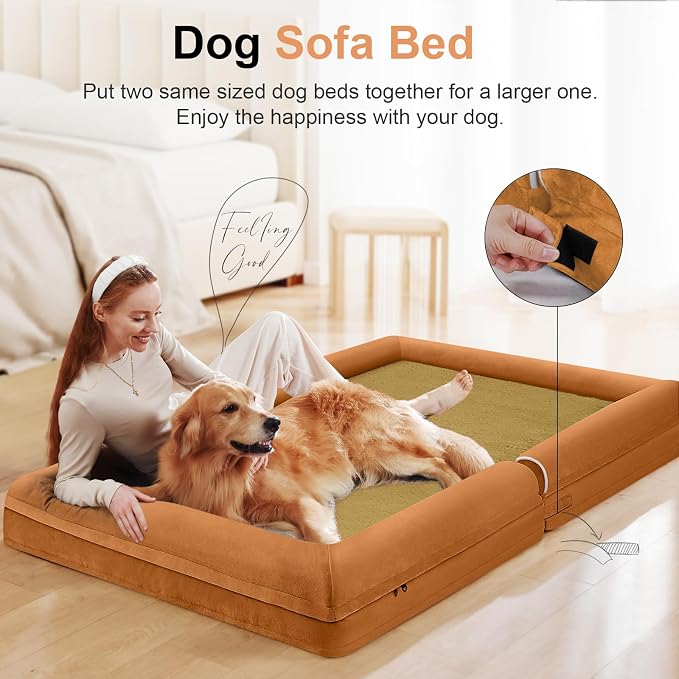 NANUYA Orthopedic Dog Bed for Jumbo Dogs, 53 x 42 Inch, Orange | Egg crate foam for joint support, 3-sided bolster pet sofa, waterproof lining, washable cover, and non-skid base - Image 3