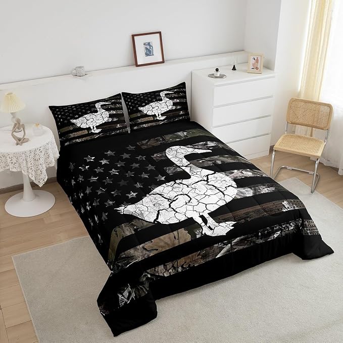 Manfei Duck Bedding Set for Kids Boys Girls Camouflage Animal Pattern Farmhouse Style All Season Cozy Comforter Set King Size Retro Leaves Branch Plant Duvet Set Home Decor，2 Pillowcases - Image 3