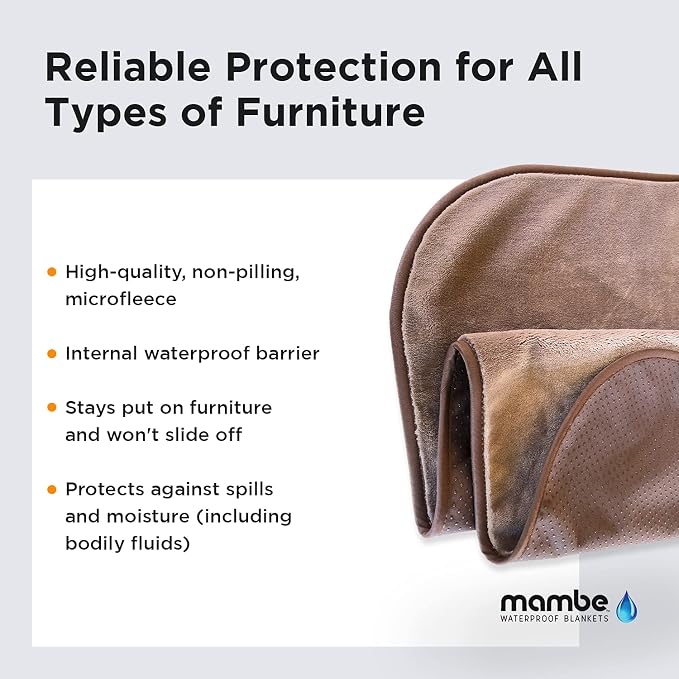 Mambe Non-Slip Pet Blanket Small, Cappuccino - Soft and Silky Waterproof Throw - Machine Washable Fleece - for Protecting Furniture from Stains and Accidents - for Dog and Pet Fur - Image 3
