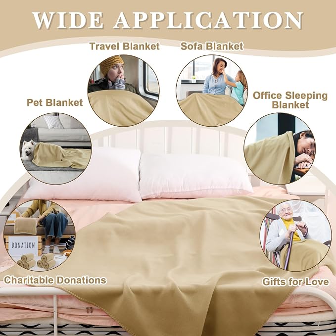 Newwiee 48 Pcs Bulk Fleece Throw Blankets 50'' x 60'' Oeko-tex Standard 100 Certified for Outdoor Wedding Guest Blankets Donation Homeless Sleepover Lap Pet Sofa, All Seasons Use (Khaki) - Image 4
