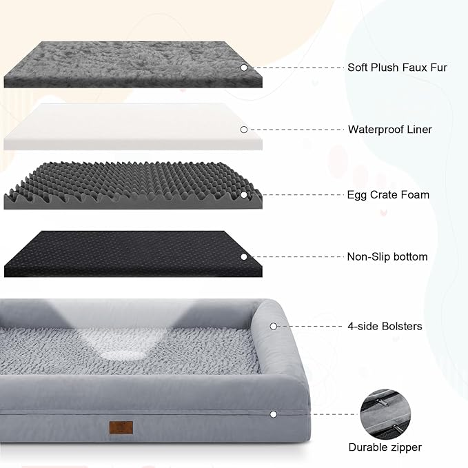 Washable Dog Bed Orthopedic Waterproof for Medium Sized Dogs | 360 Degree Bolster Support, Egg Crate Foam, Waterproof Liner, Non-Slip Bottom, Machine Washable Cover, 33 x 25 Inch - Image 5
