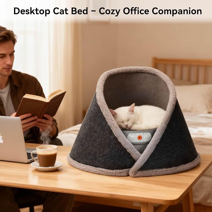 Heated & Cooling Cat Bed with 5 White Noise Modes, Cat Cave Bed with Mat Smart Temperature Control, Indoor Cozy Bed for Small and Medium Cats - Image 7