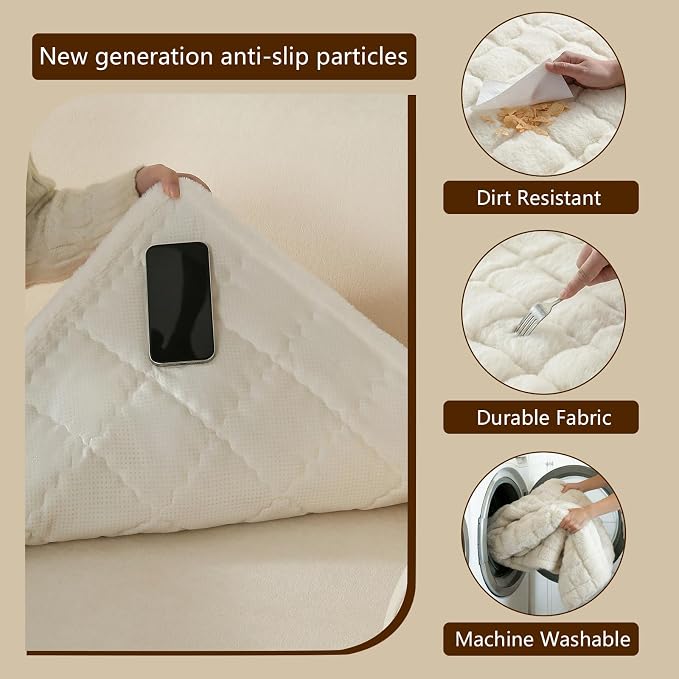 OHSIO Couch Cover for Pets Plush, Non Slip Cozy Sofa Cover Pet Friendly, Soft Thick Fuzzy Sofa Slipcovers for 3 Cushions Washable Couch Sofa Funiture Protector(White,27.6'' x 82.6'') - Image 5