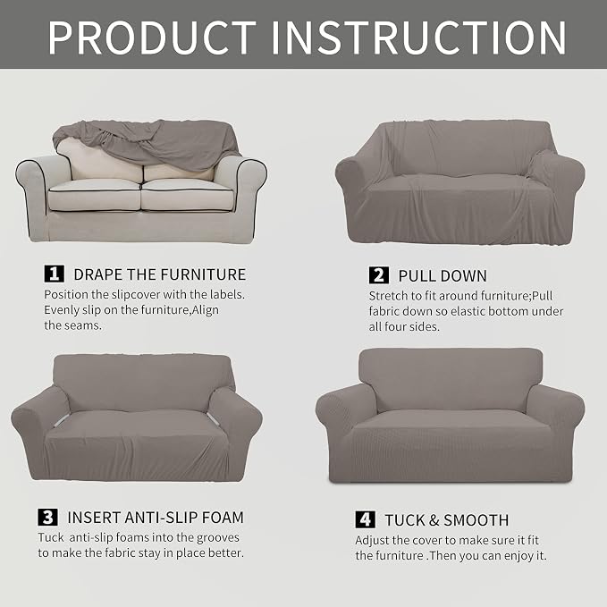 Easy-Going Stretch Loveseat Couch Covers Washable Taupe | 1-Piece Loveseat Covers for 2 Cushion Couch Furniture Protector RV Sofa Slipcover Soft with Bottom for Kids Pets - Image 8