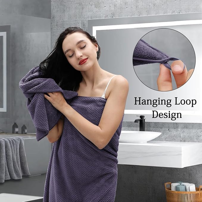 8-Piece Purplr Bath Towels Set,2 Oversized Large Bath Towels Sheet,2 Hand Towels and 4 Washcloths - 600 GSM Soft Luxury Towel Set,Highly Absorbent Quick Dry Towel Collection for Bathroom,Hotel and Spa - Image 7