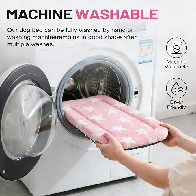 Dog Bed Mat, Reversible Crate Pad & Cute Dog Bed - Machine Washable Kennel Mat with Ultra Soft for Small Dogs (Big&Small Stars Pink, 24" L*18" W*1.5" Th) - Image 5