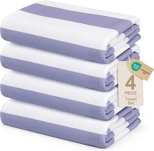 Touchat 4 Pack Beach Towels Oversized 30'' x 60'' Microfiber Pool Swim Bath Camping Travel Cabana Stripe Quick-Dry Super Absorbent Lightweight Sand Free Towel for Adults, Multi-Functional, Purple by TOUCHAT