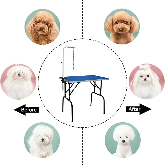30-inch Foldable Dog Grooming Table - Heavy Duty Iron Pet Grooming Station with Adjustable Arm & Noose, Portable Non-Slip for Small Medium Dogs & Cats, Home & Salon Use - Blue - Image 4