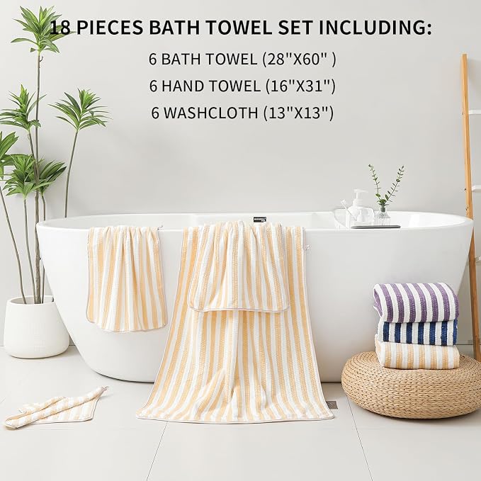18-Piece Microfiber Bath Towels Set - 6 Bath Sheet, 6 Hand Towels, 6 Washcloths, Soft, Highly Absorbent Bathroom Towel, Quick Dry & Less Lint Shower towel for Bathroom, Hotel, Spa, Dorm-Apricot Yellow - Image 4