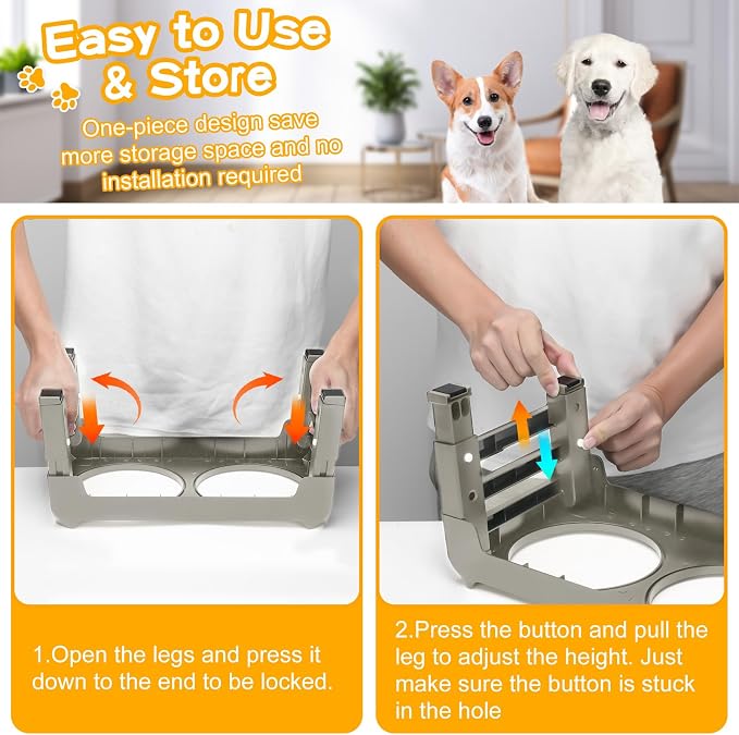 Elevated Dog Bowls for Small Dogs 3 Height Adjustable Raised Dog Bowl Stand with 25oz Stainless Steel Food Bowls Anti-Slip Small Dogs Feeder Adjusts to 7.5", 6", 2.75", Light Brownish Gray - Image 6