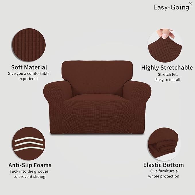 Easy-Going Stretch Oversized Chair Slipcover with Arm Washable Coffee | 1-Piece Large chair covers armchair Furniture Protector for Living Room chair and a half cover Soft For Kids, Pet. - Image 3
