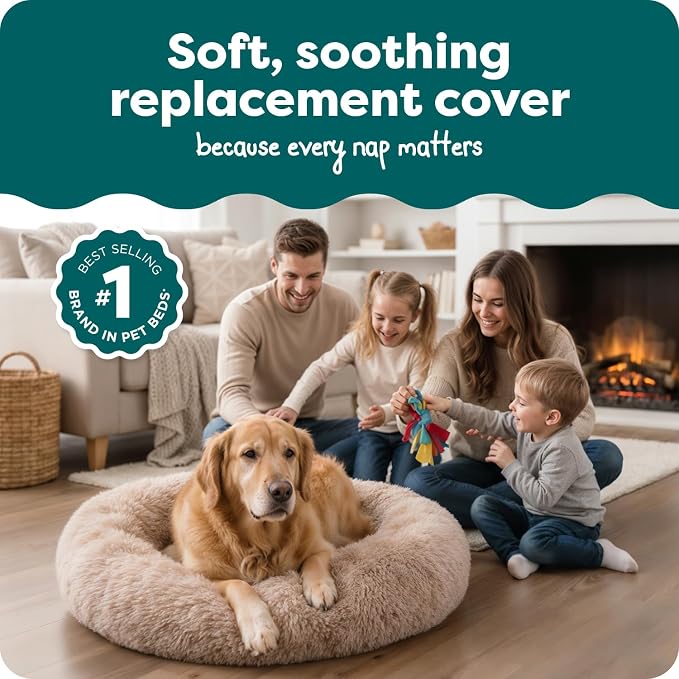 FurHaven Replacement Dog Bed Cover, Long Faux Fur for Calming Cuddlers, Machine Washable, Customizable Filling, Jumbo XL, Faux Fur, Taupe - Image 2