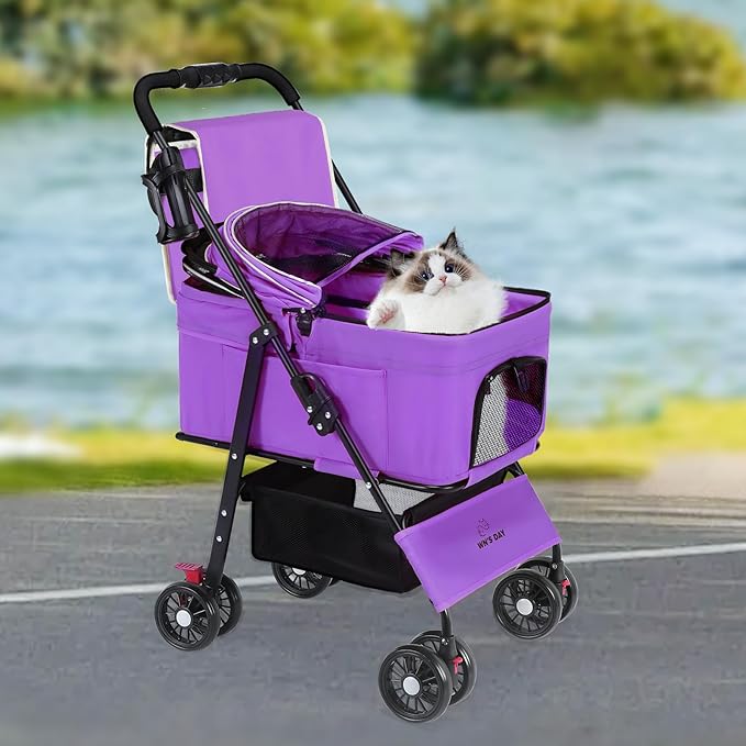 3 in 1 Pet Dog Stroller for Small Medium Dogs 10-50 lbs, Foldable Cat-Strollers for 2-Cats with Removable Carrier, Pet-Strollers for Cats with Storage Bag, Small Puppy-Stroller, Dog-Cart (Purple)